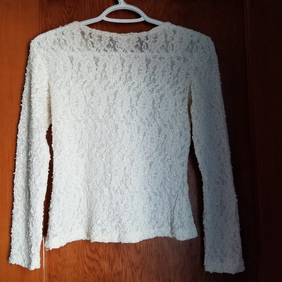 Vintage, lacey, sheer blouse, cream top, M, S, Freedom Fashion - Picture 2 of 5